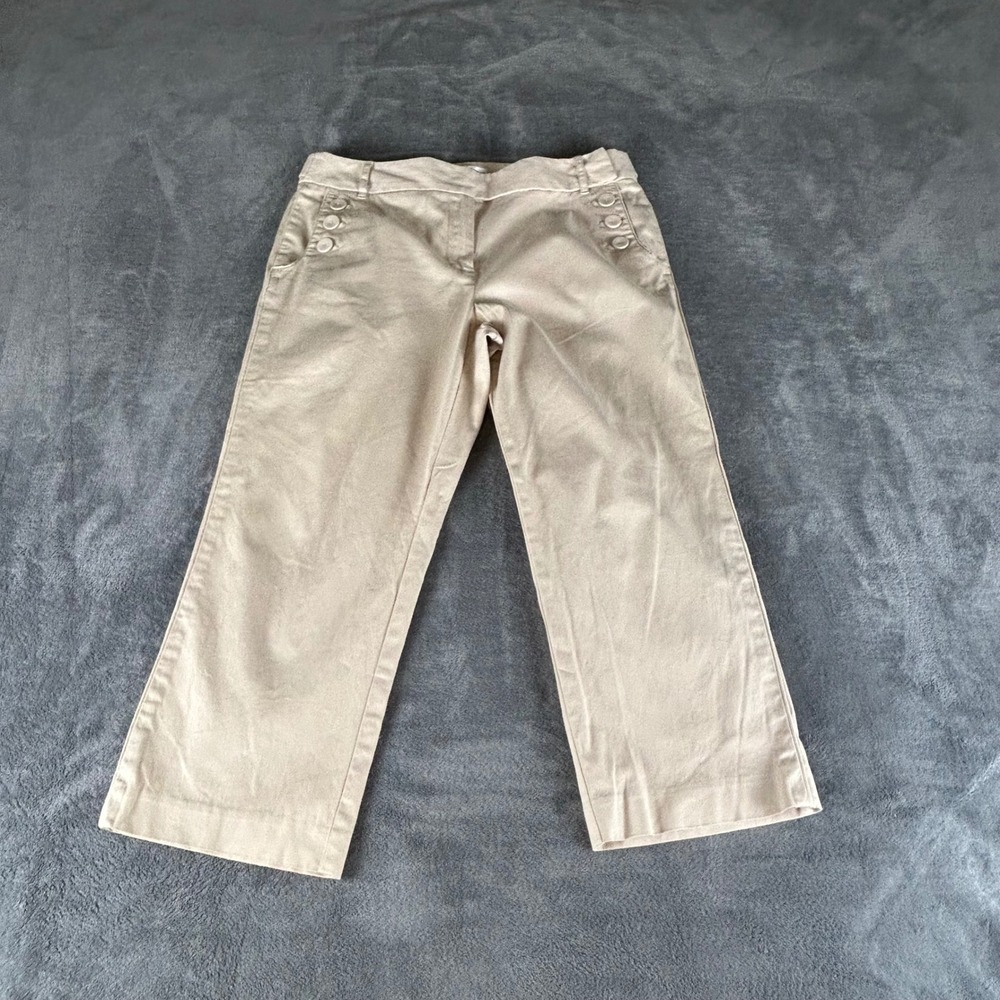 Talbots Khaki Tan Sailor Button Wide Leg Crop Pants Womens 8 Stretch Cotton